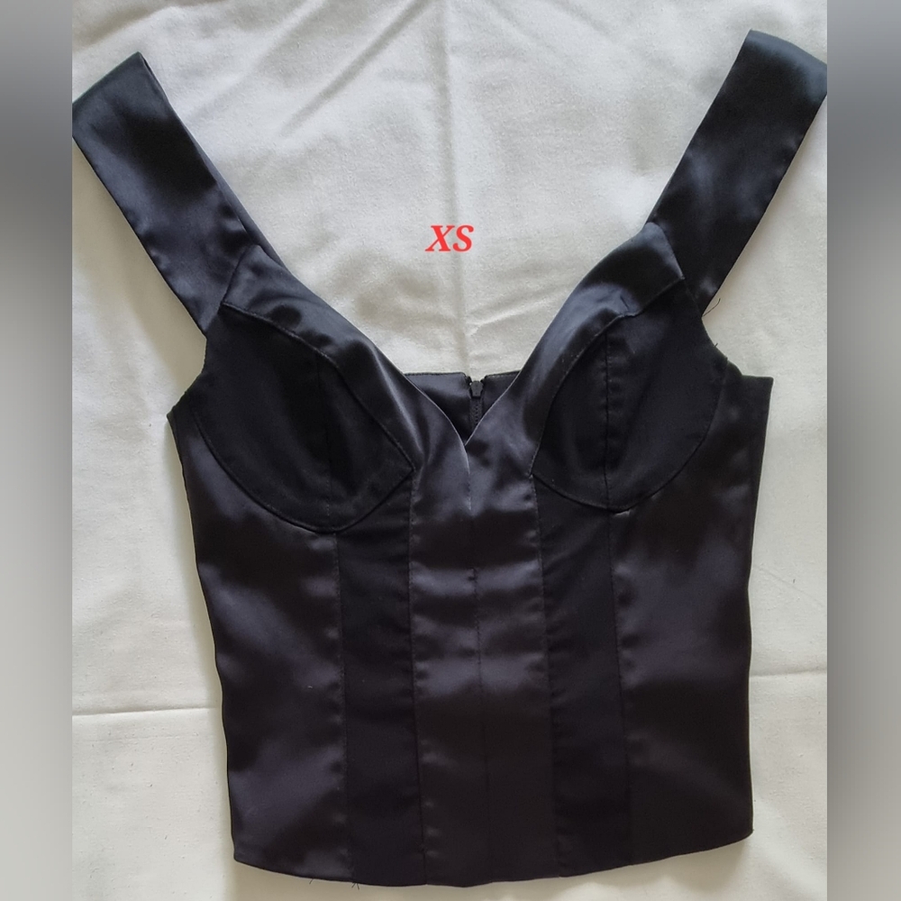 Black Satin Bustier Top - XS